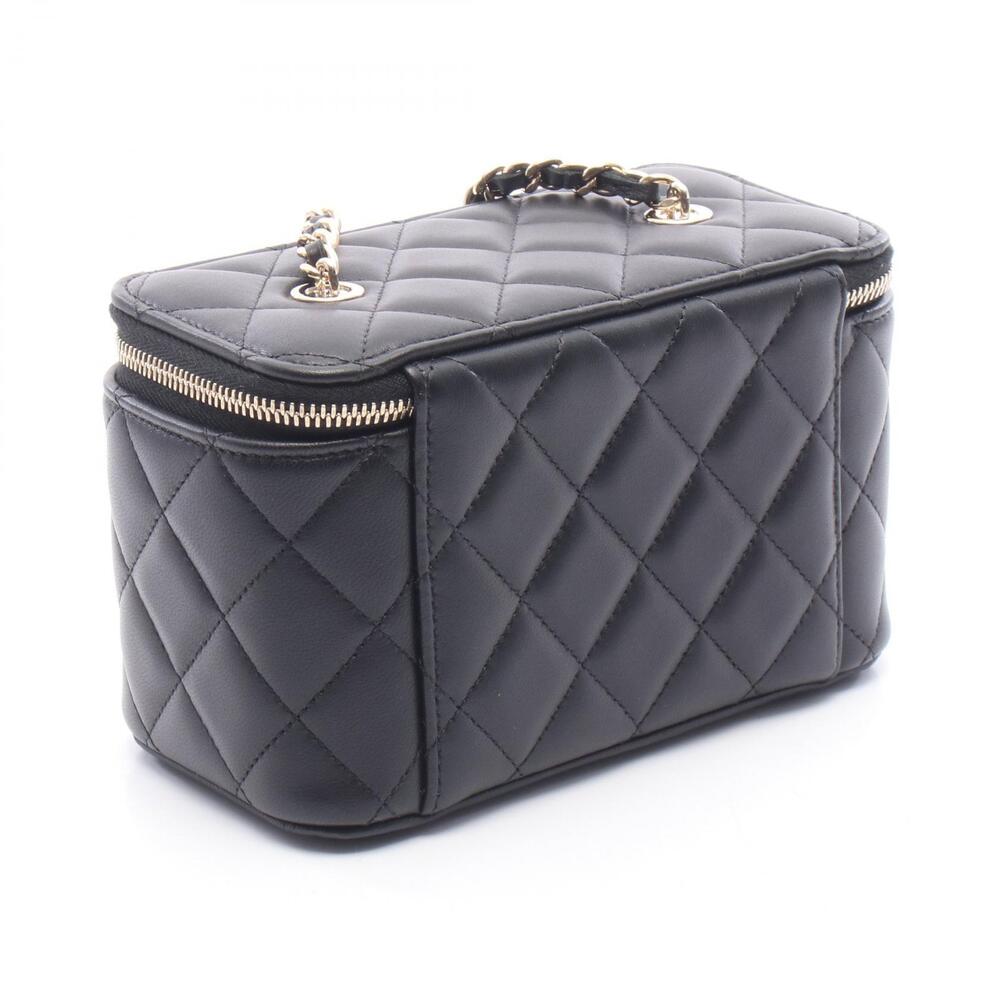 Chanel Lambskin Vanity Icon Bag Matelasse Sheepskin Black Shoulder Charm Black